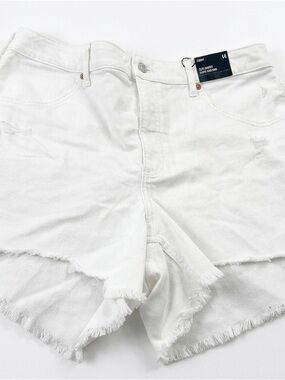 Express White super High-Rise  curvy mom Frayed Hem Denim Shorts-size 14